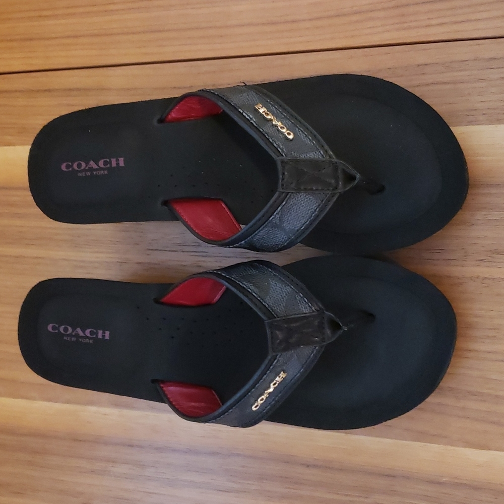 Coach jolene black wedge flip flops size 8.5